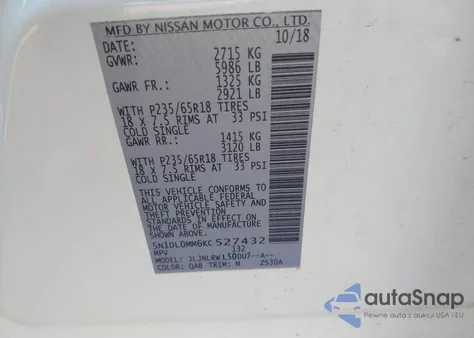 2019 Infiniti Qx60 Luxe z USA, uszkodzony, nr VIN 5N1DL0MM6KC527432